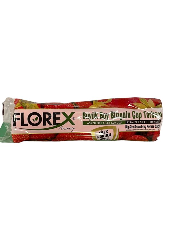 Florex Büyük Boy Büzgülü Çöp Torbası 65x70cm Çilek Kokulu